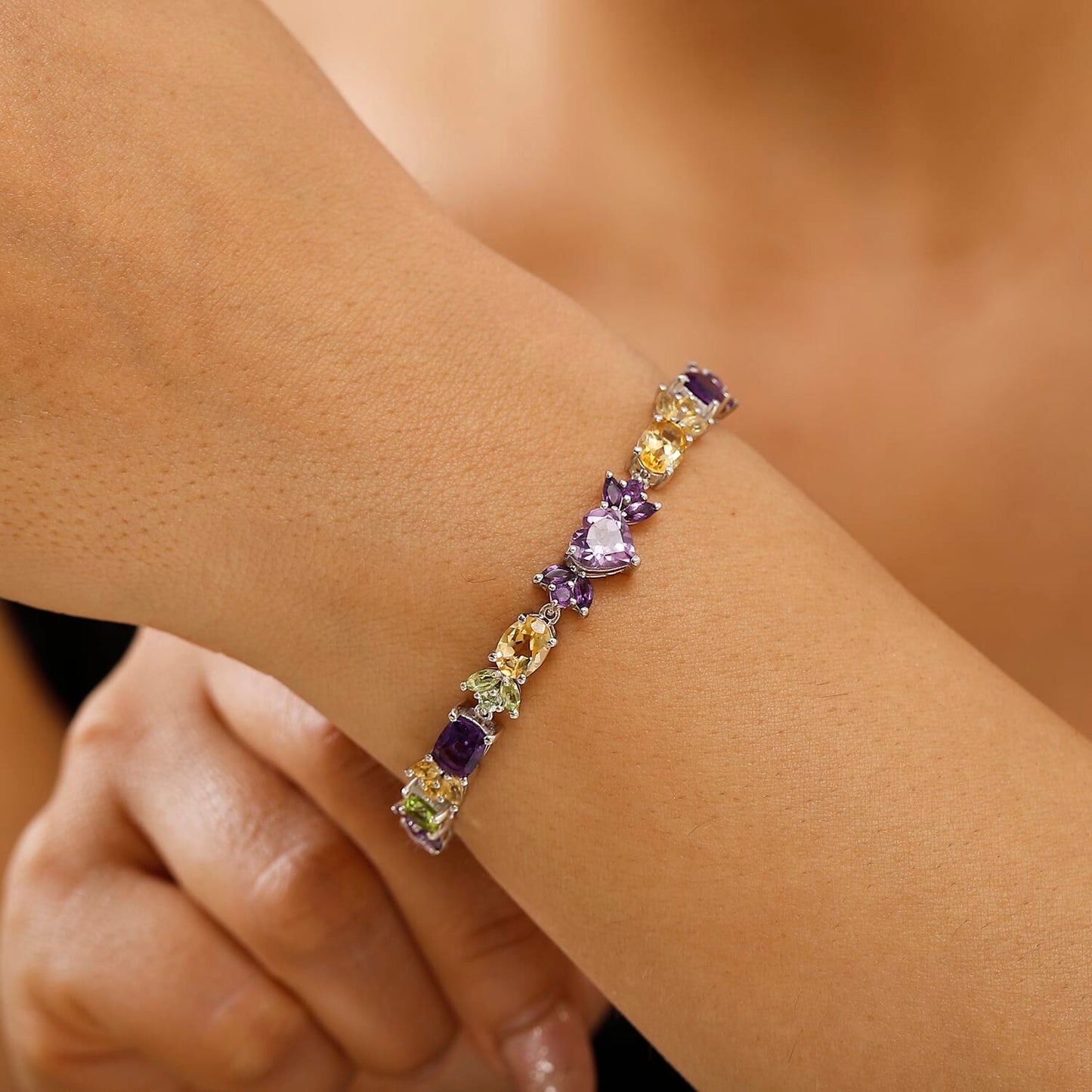 Royal Art Deco Multi-Gemstone Bracelet – Rhodium Over Sterling