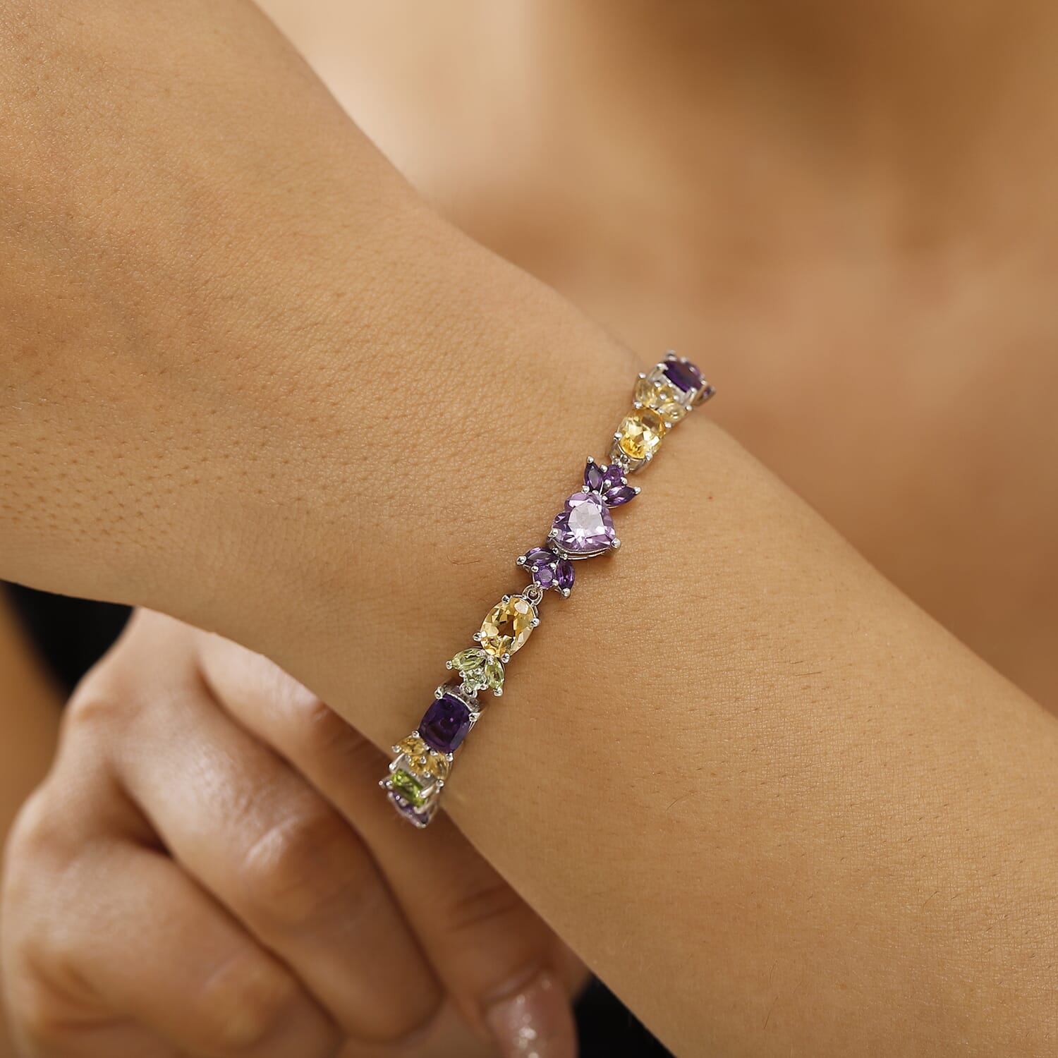 Royal Art Deco Multi-Gemstone Bracelet – Rhodium Over Sterling