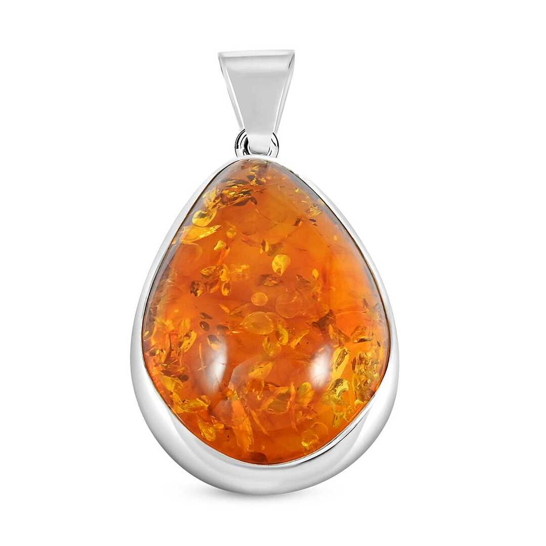 Baltic Amber Curved Drop Pendant in Sterling Silver