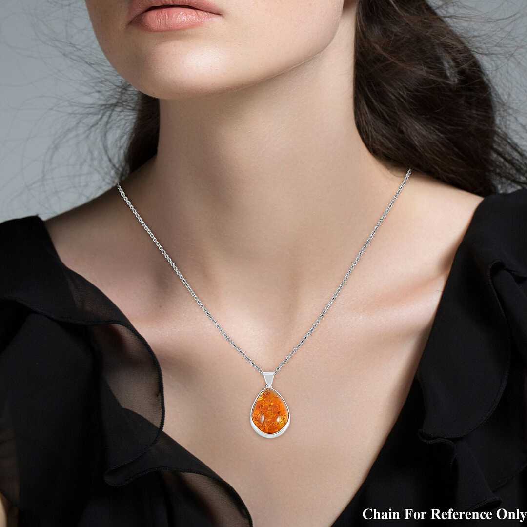 Baltic Amber Curved Drop Pendant in Sterling Silver
