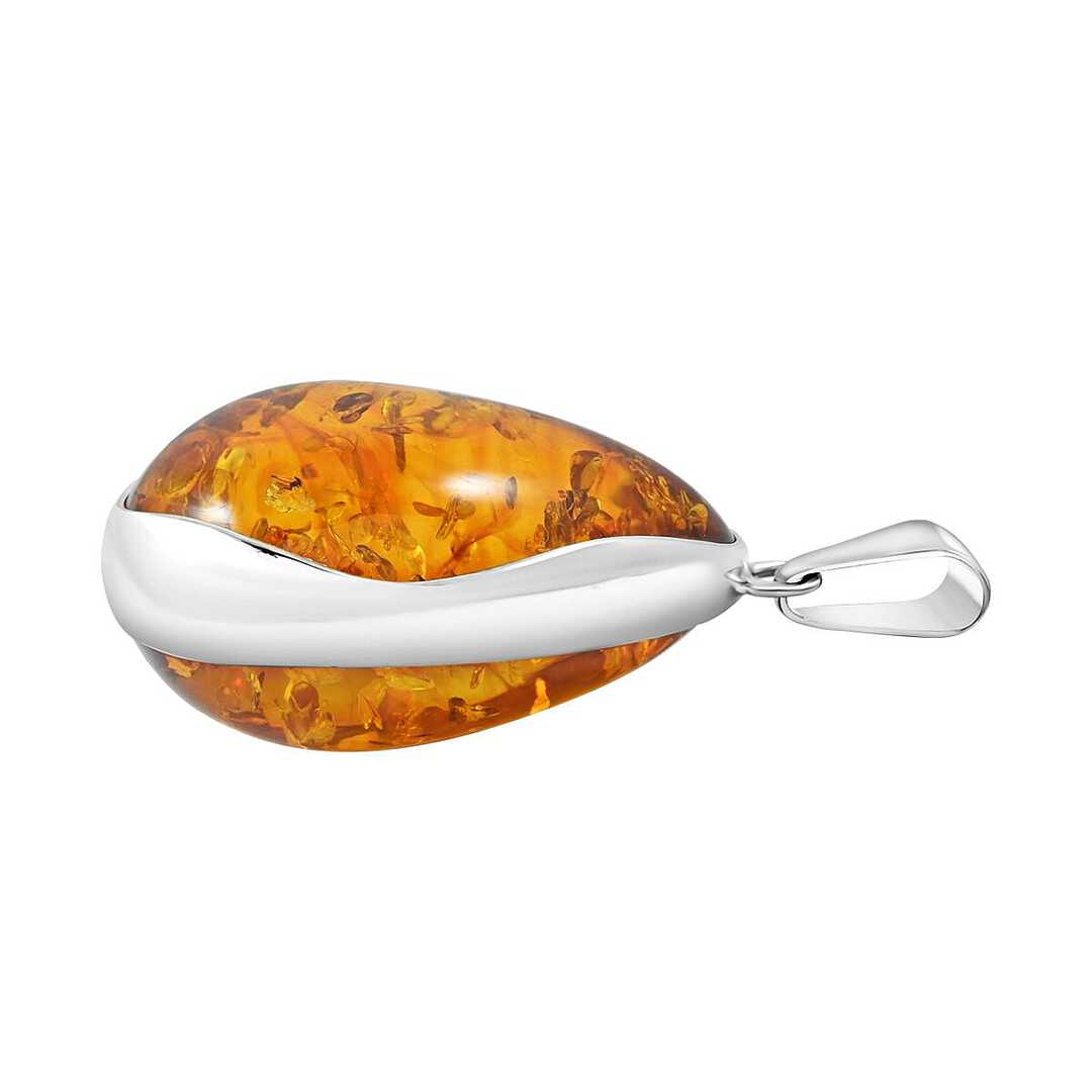 Baltic Amber Curved Drop Pendant in Sterling Silver