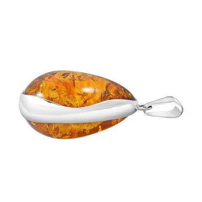 Baltic Amber Curved Drop Pendant in Sterling Silver