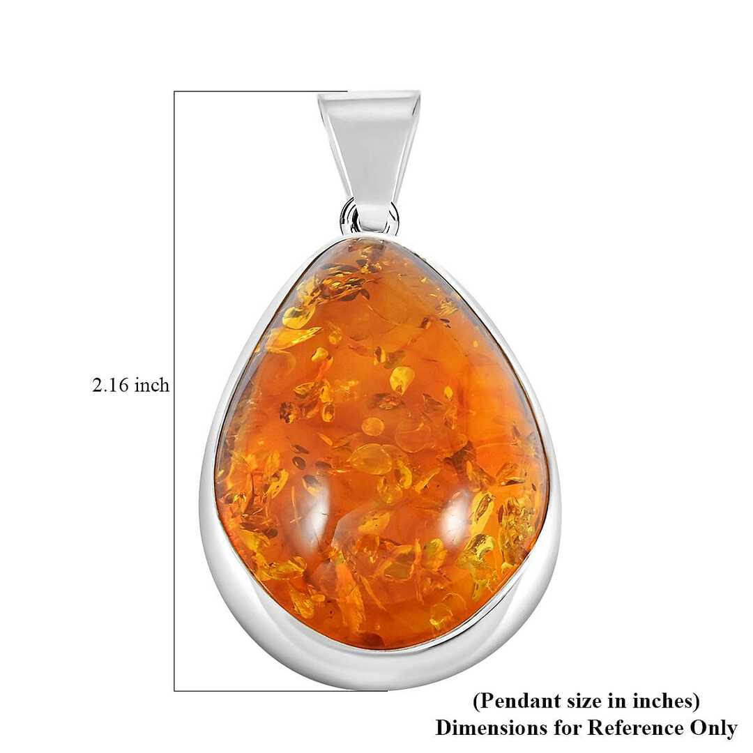 Baltic Amber Curved Drop Pendant in Sterling Silver