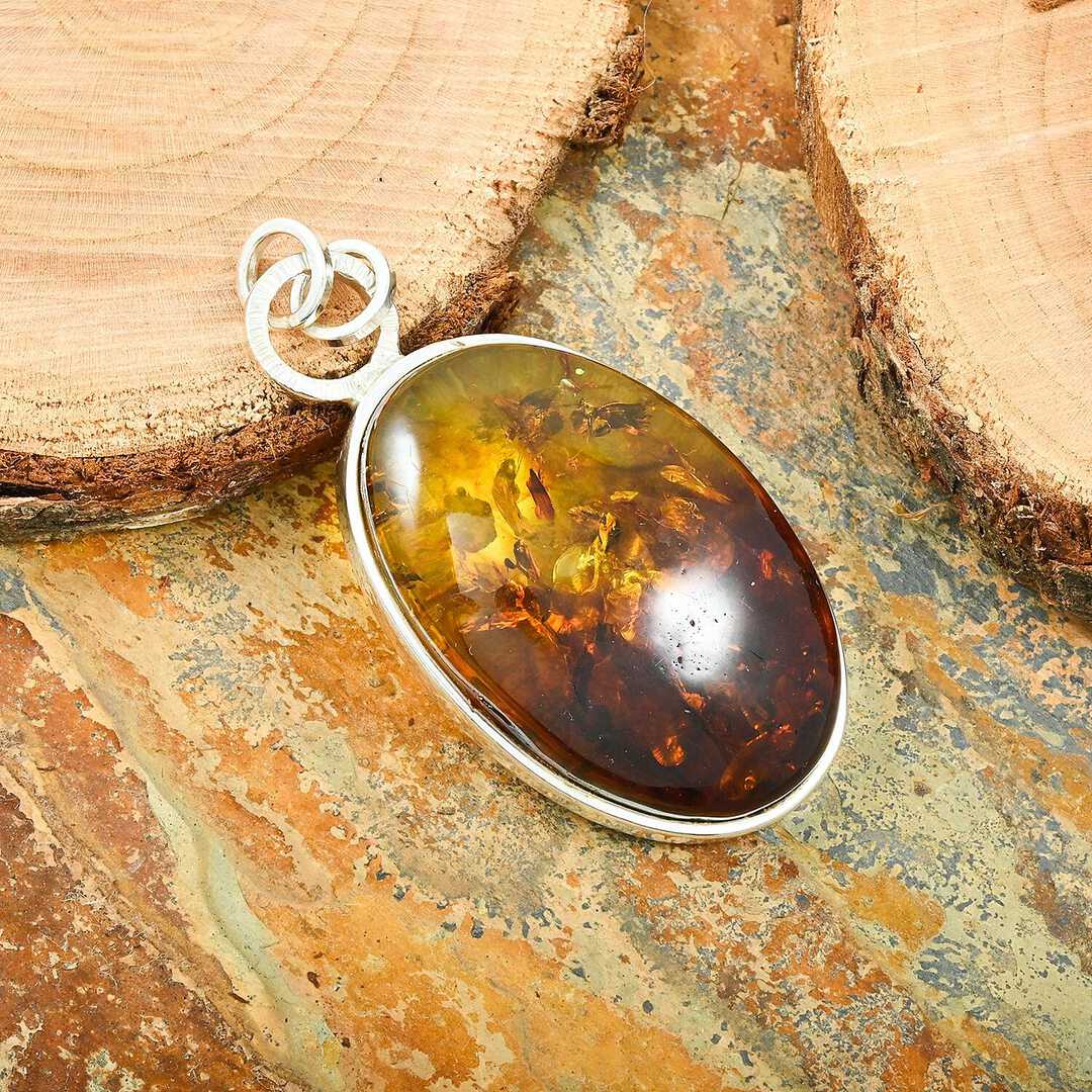 Baltic Amber Honey Drop Pendant in Sterling Silver