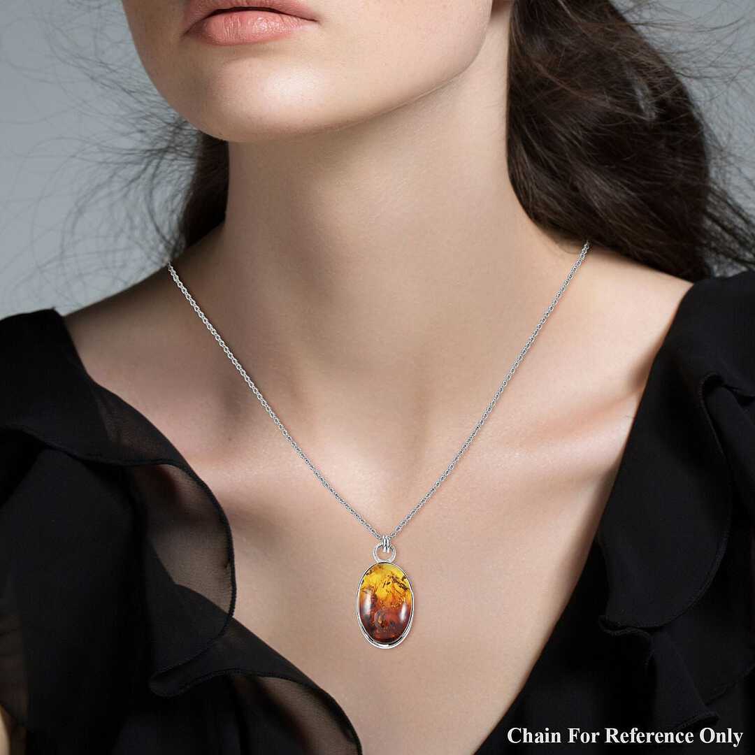 Baltic Amber Honey Drop Pendant in Sterling Silver