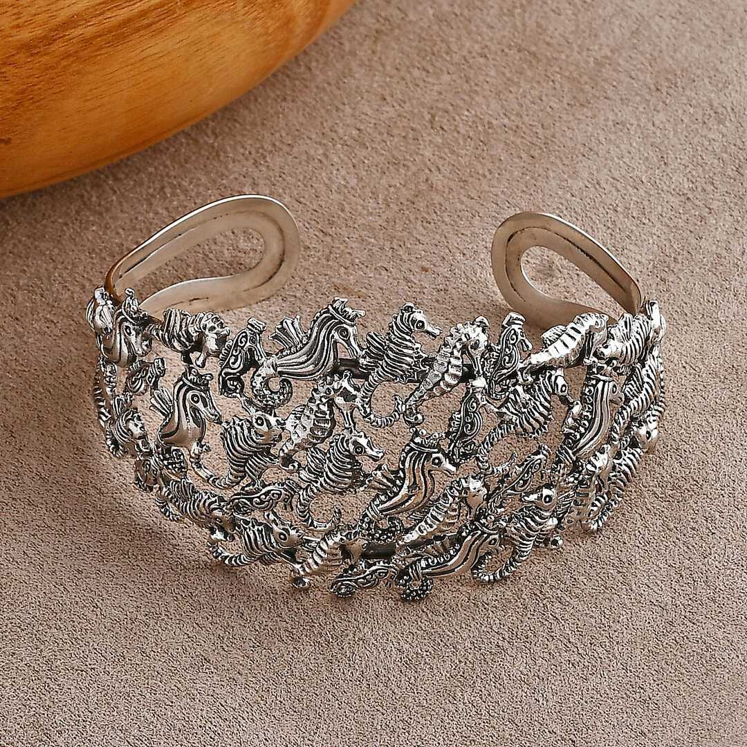 Bali Legacy Sterling Silver Starfish and Seahorse Cuff Bracelets