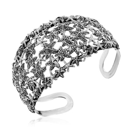 Bali Legacy Sterling Silver Starfish and Seahorse Cuff Bracelets