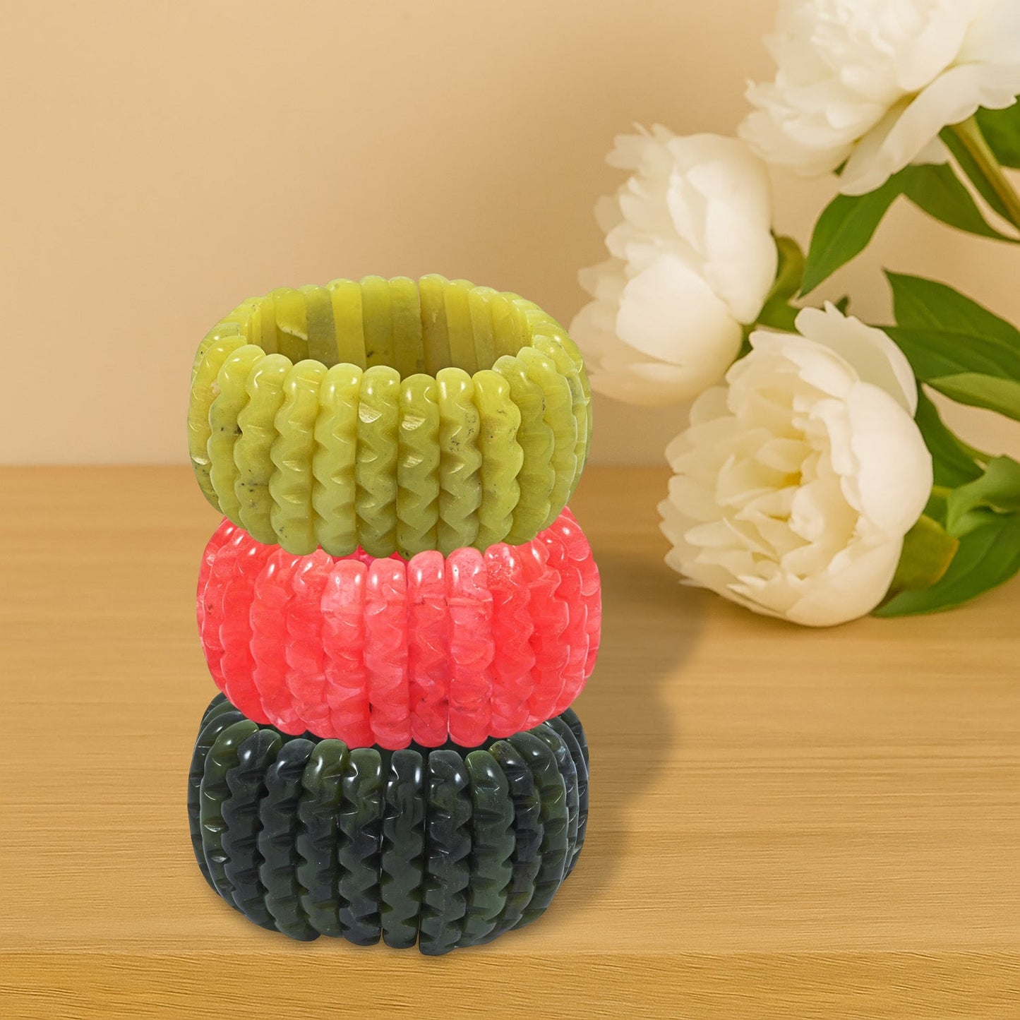 Carved Gemstone Wavy Bracelet – For Positivity & Manifestation