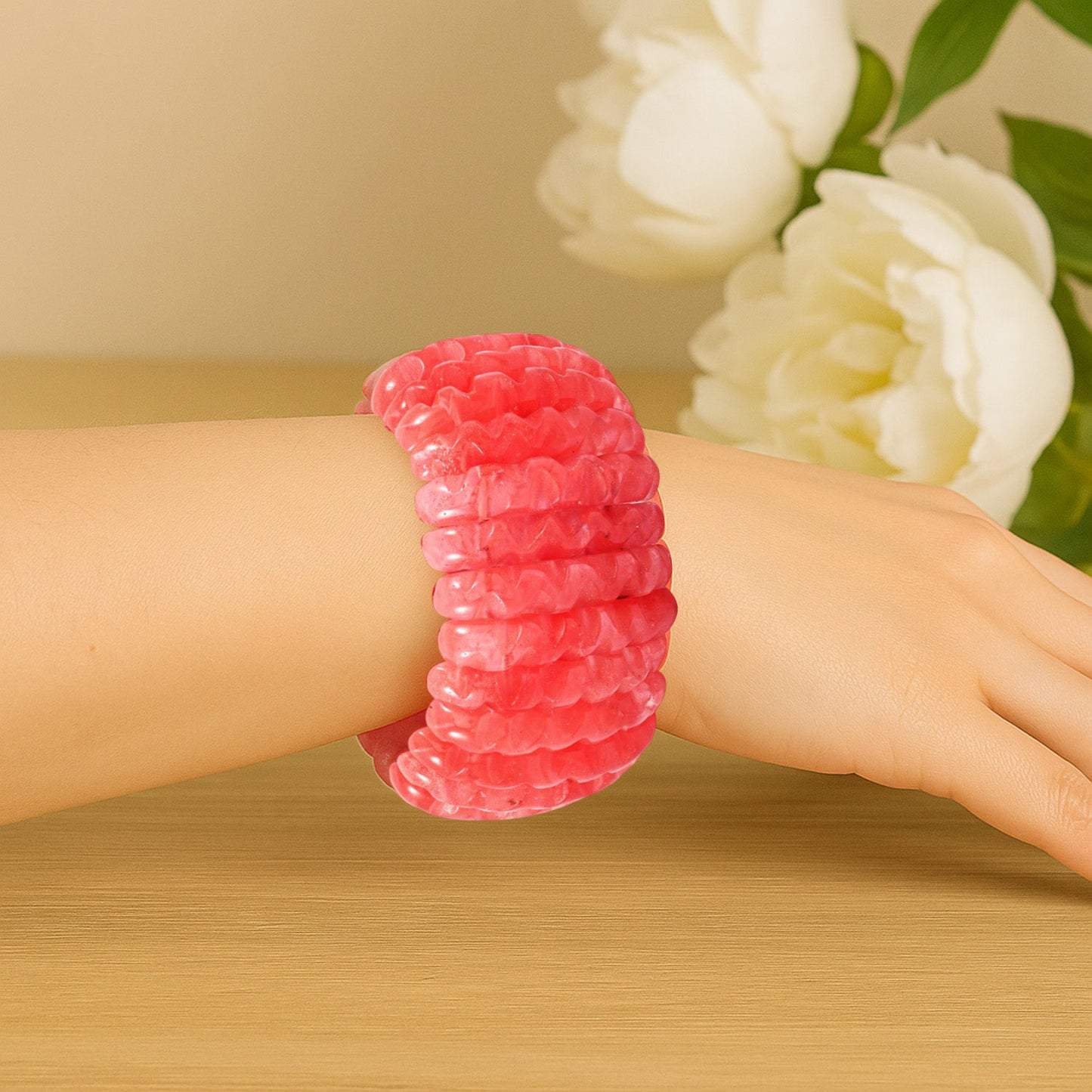 Carved Gemstone Wavy Bracelet – For Positivity & Manifestation