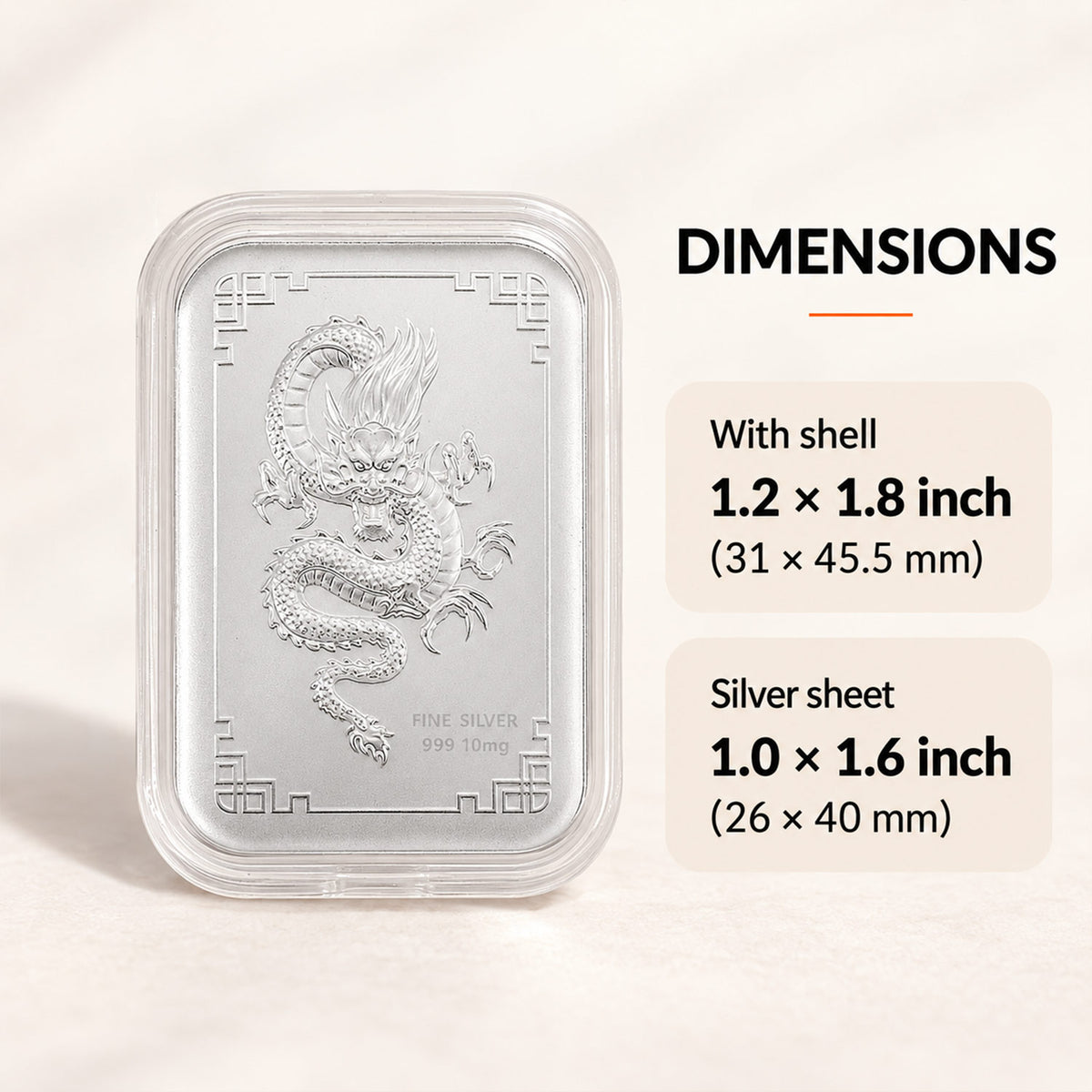 999 Silver Dragon Emboss Sheet - Lucky Charm for Wallet and Gifts
