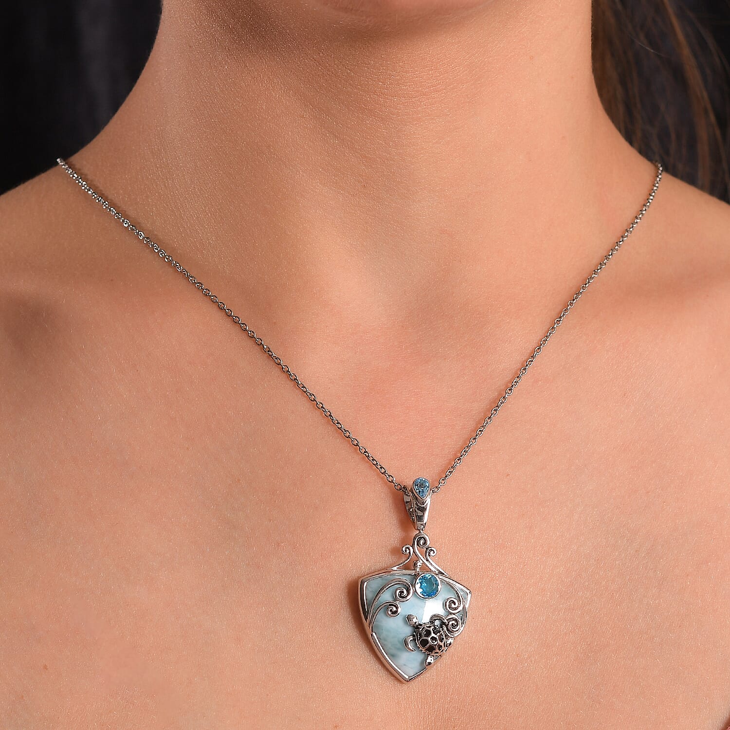Sajen Silver Larimar Turtle Pendant