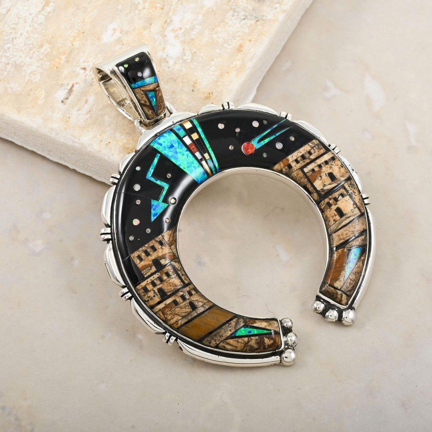 Santa Fe Style Pueblo Pendant – A Bold Southwestern Statement in Sterling Silver