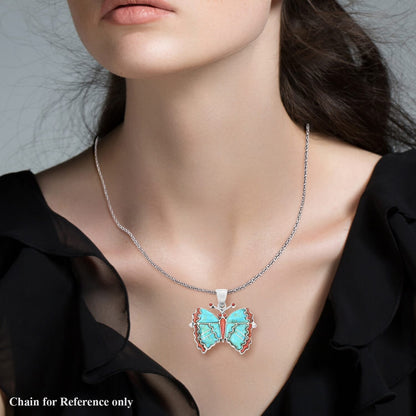 Santa Fe Style Turquoise & Red Coral Butterfly Pendant – A Bold Statement of Southwestern Elegance