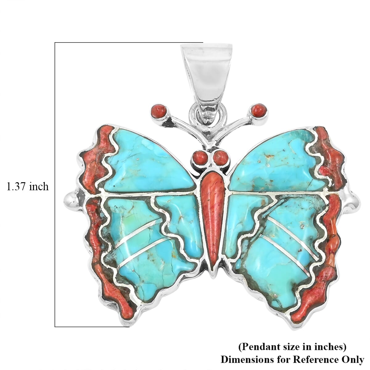 Santa Fe Style Turquoise & Red Coral Butterfly Pendant – A Bold Statement of Southwestern Elegance