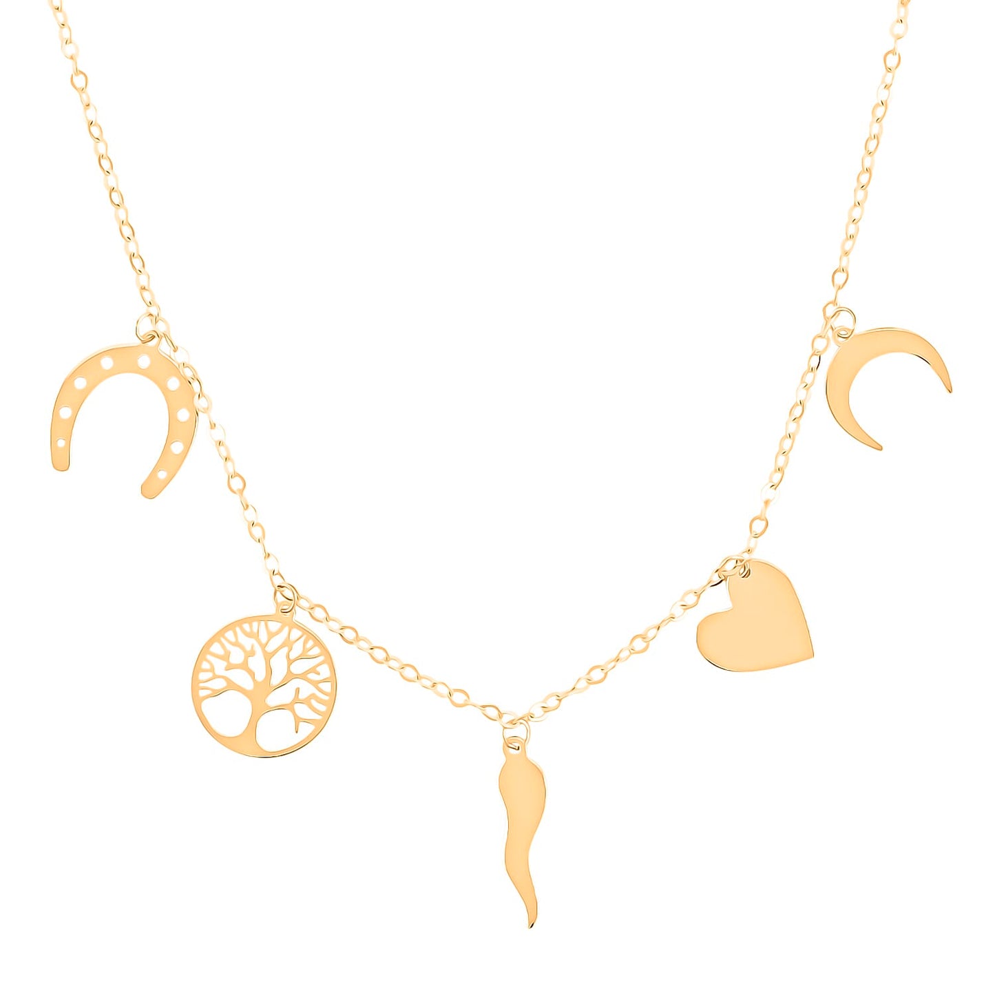 10K Yellow Gold Lucky Charms Necklace – Symbols of Fortune & Protection
