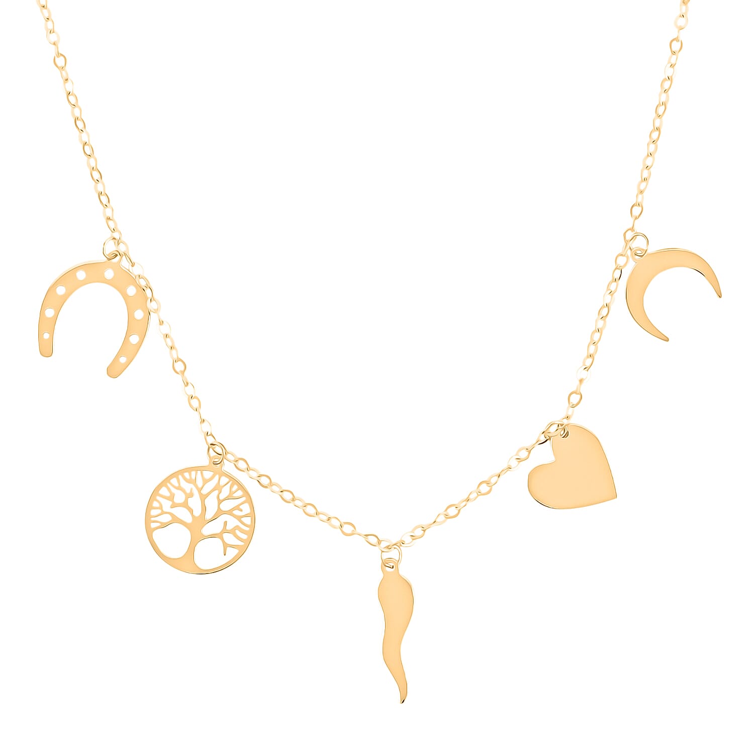 10K Yellow Gold Lucky Charms Necklace – Symbols of Fortune & Protection