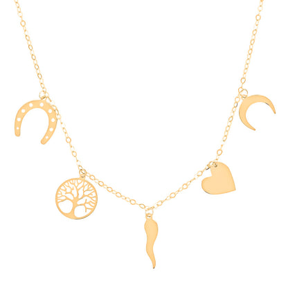 10K Yellow Gold Lucky Charms Necklace – Symbols of Fortune & Protection