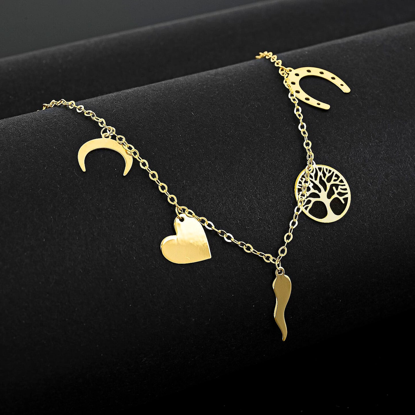 10K Yellow Gold Lucky Charms Necklace – Symbols of Fortune & Protection