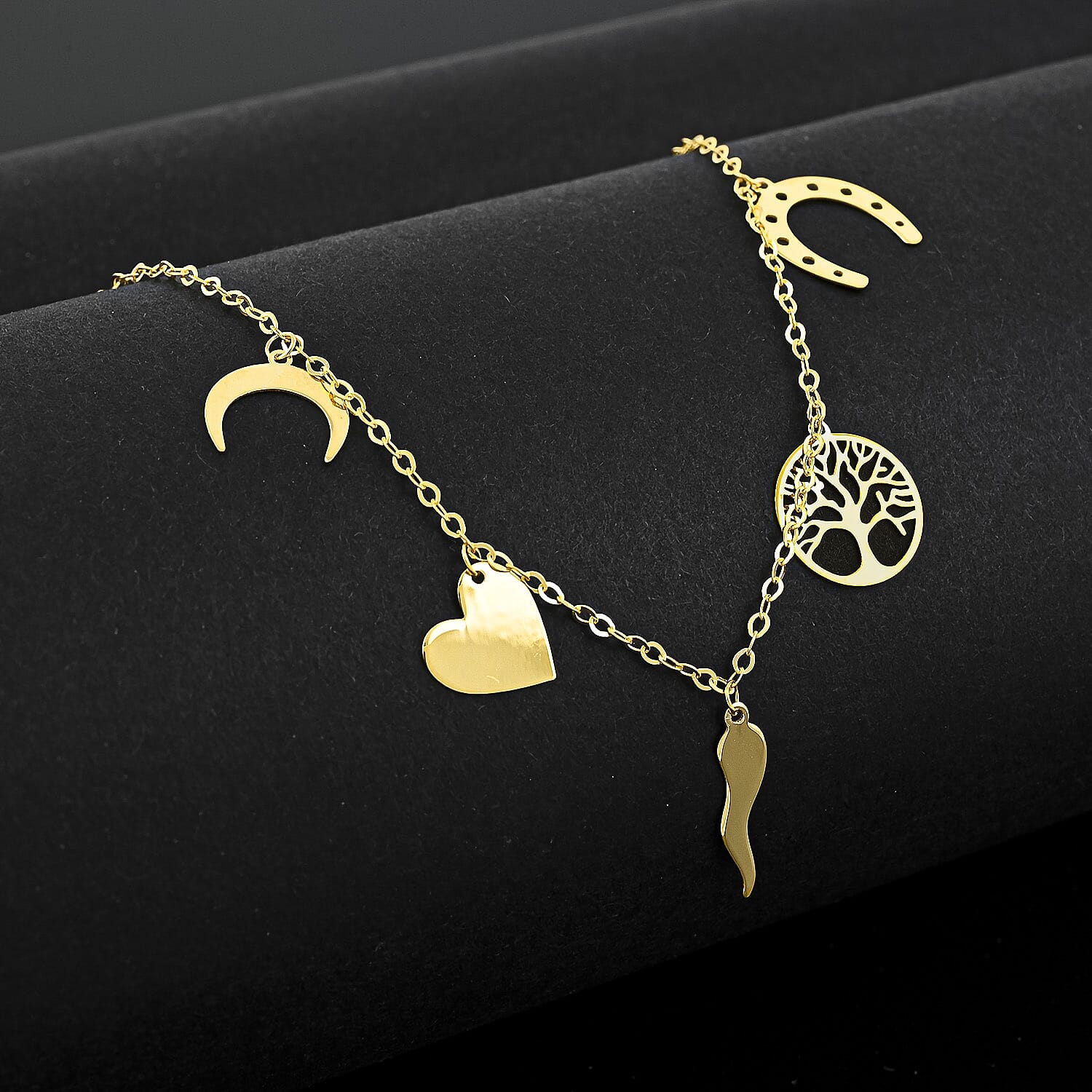 10K Yellow Gold Lucky Charms Necklace – Symbols of Fortune & Protection