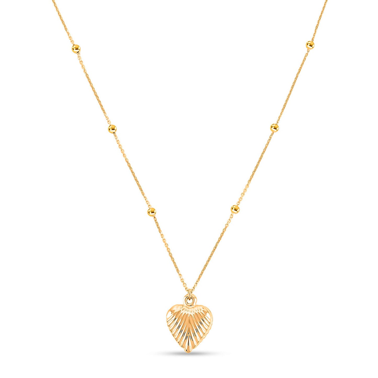 10K Yellow Gold Diamond-Cut Heart Beads Necklace – A Shimmering Symbol of Love