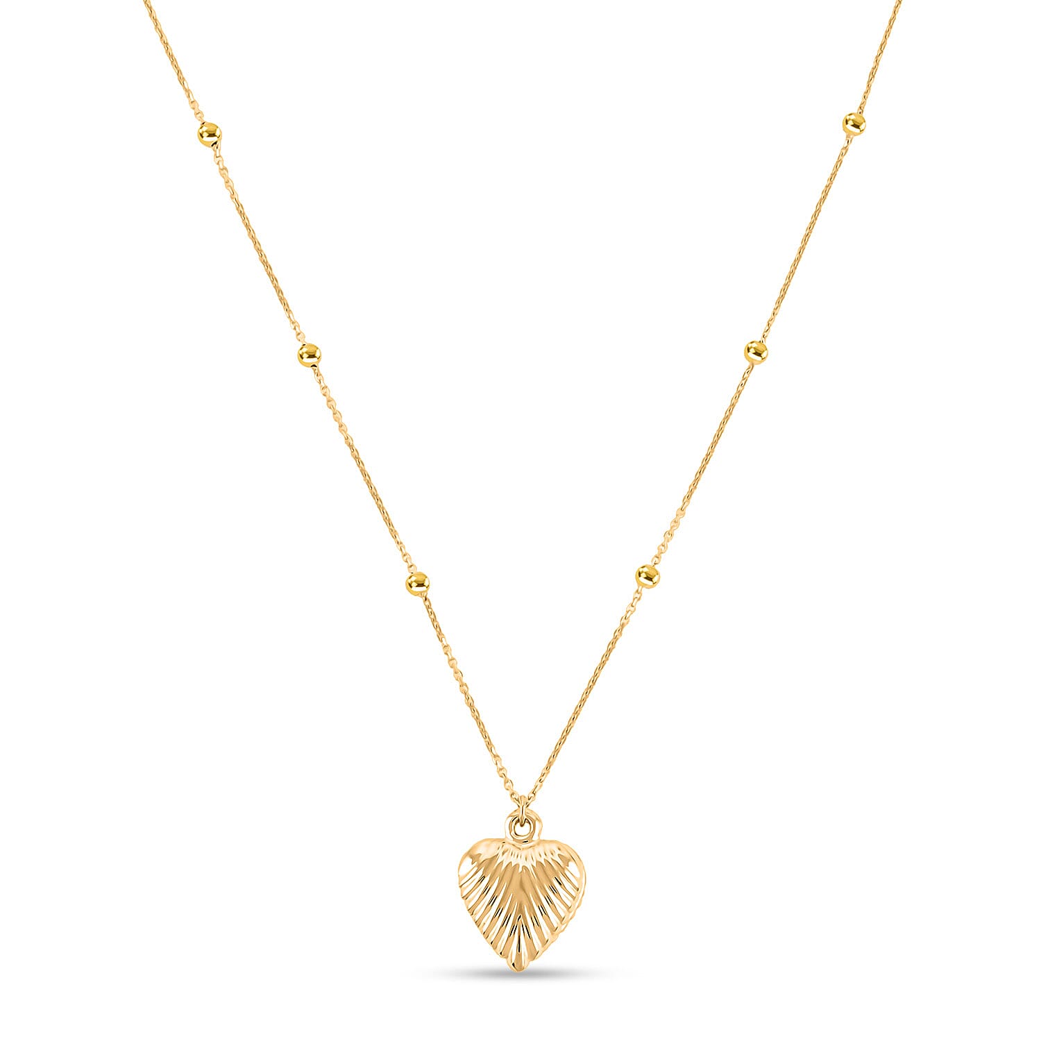 10K Yellow Gold Diamond-Cut Heart Beads Necklace – A Shimmering Symbol of Love