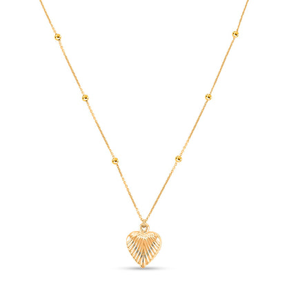 10K Yellow Gold Diamond-Cut Heart Beads Necklace – A Shimmering Symbol of Love