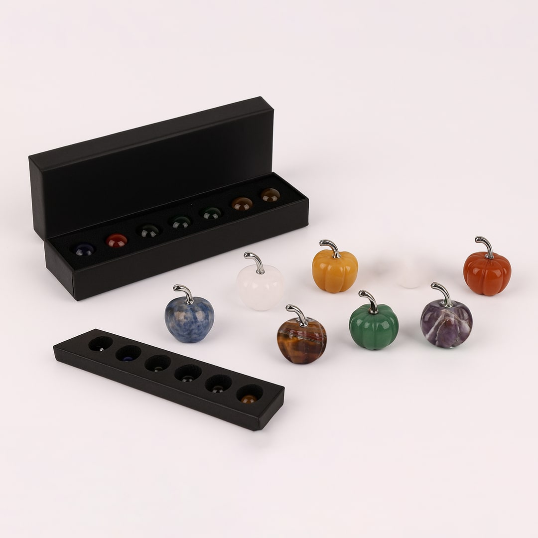Chakra Mini Pumpkin Set – 7 Stones for Halloween Balance & Protection