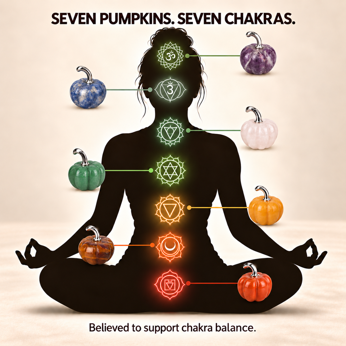 Chakra Mini Pumpkin Set – 7 Stones for Halloween Balance & Protection
