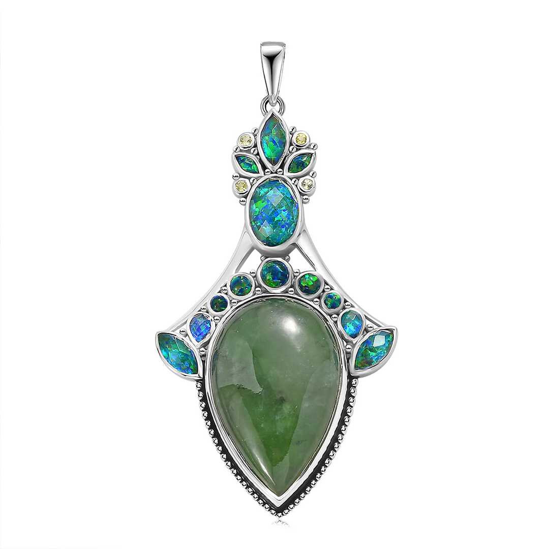 Sajen Silver Nephrite Jade and Multi Gemstone Pendant