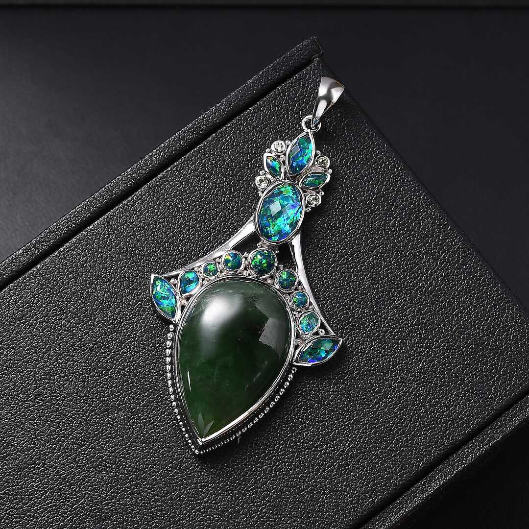 Sajen Silver Nephrite Jade and Multi Gemstone Pendant
