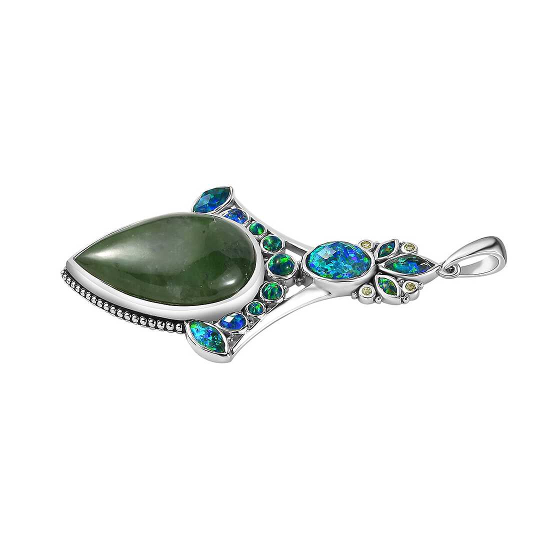 Sajen Silver Nephrite Jade and Multi Gemstone Pendant