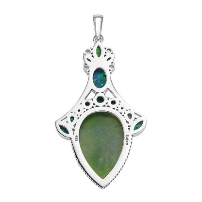 Sajen Silver Nephrite Jade and Multi Gemstone Pendant