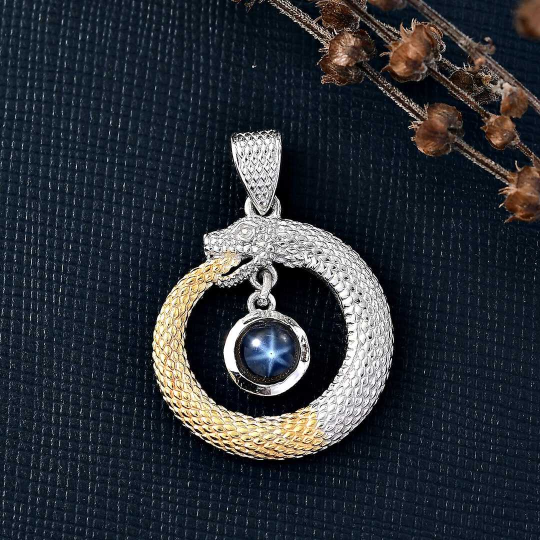 Blue Star Sapphire Ouroboros Pendant