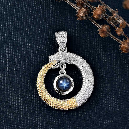 Blue Star Sapphire Ouroboros Pendant