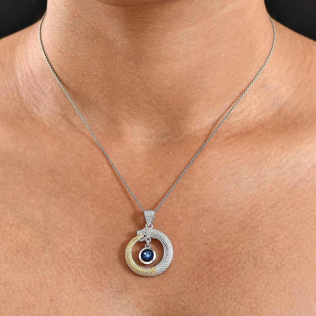 Blue Star Sapphire Ouroboros Pendant