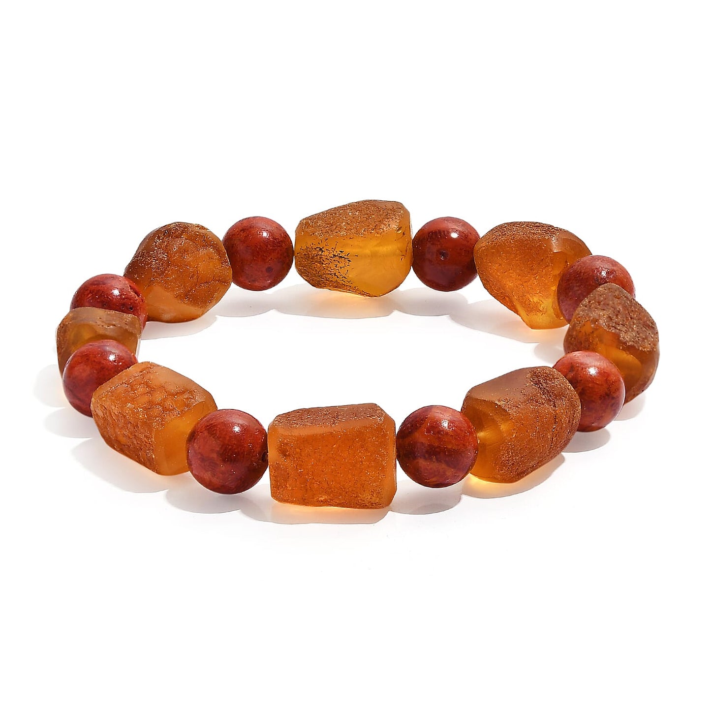 Baltic Amber & Coral Stretch Bracelet — Warm Earth Tones to Uplift Your Style