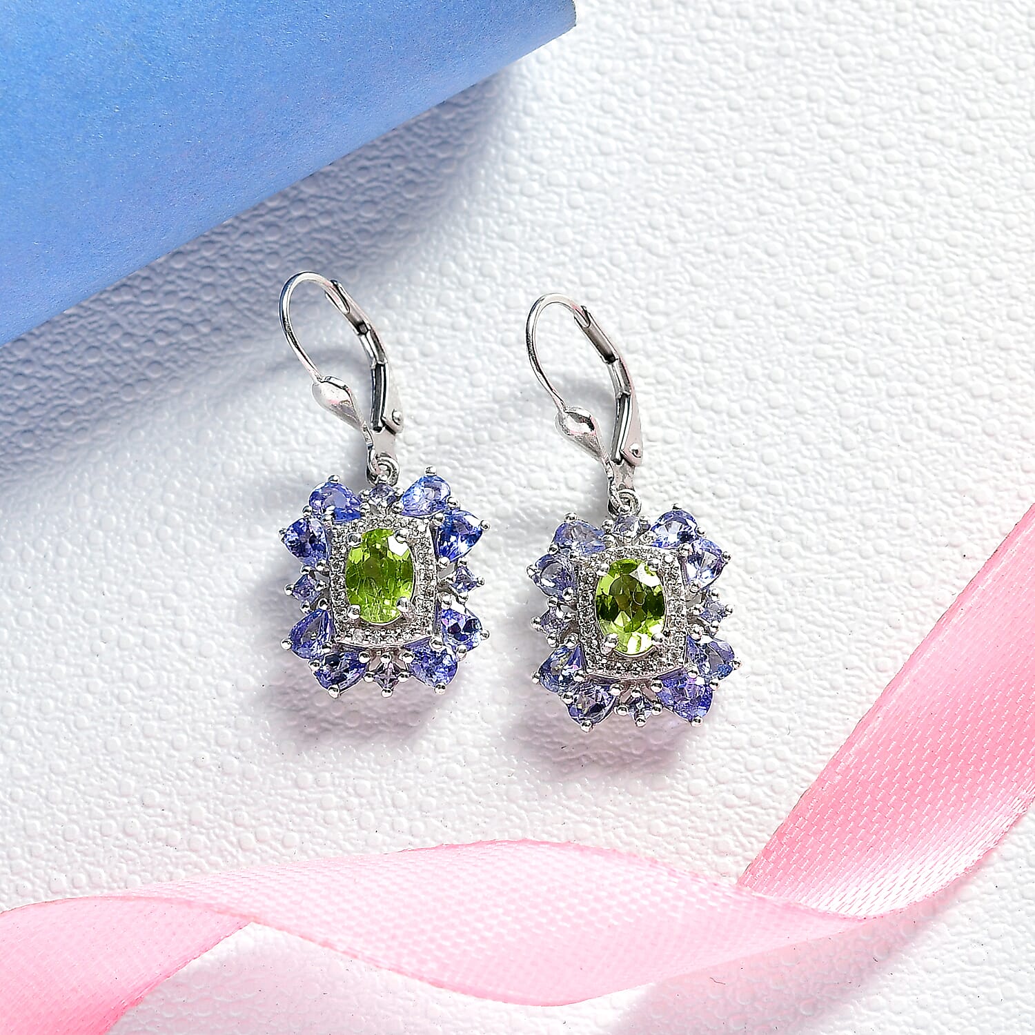 Gemstone Earrings in Rhodium Sterling Silver