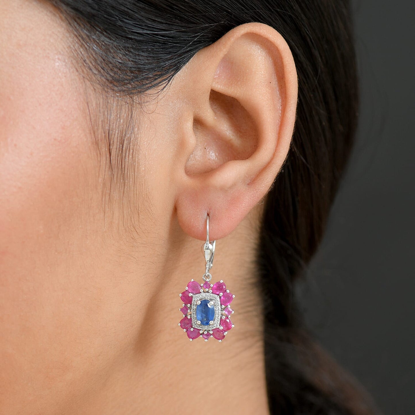 Gemstone Earrings in Rhodium Sterling Silver