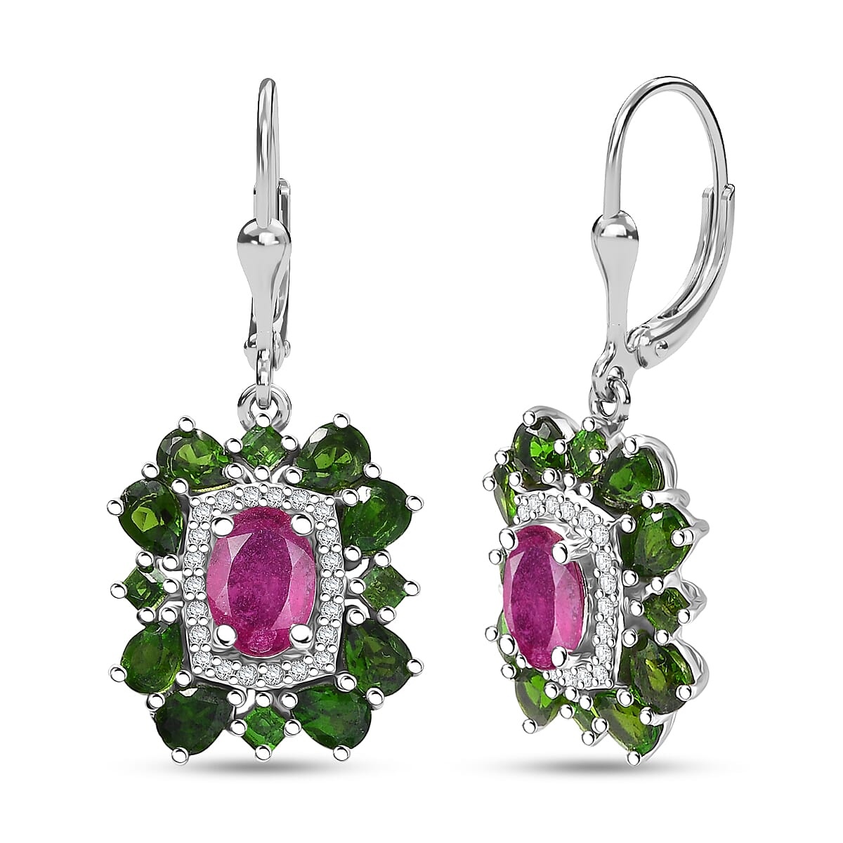 Gemstone Earrings in Rhodium Sterling Silver