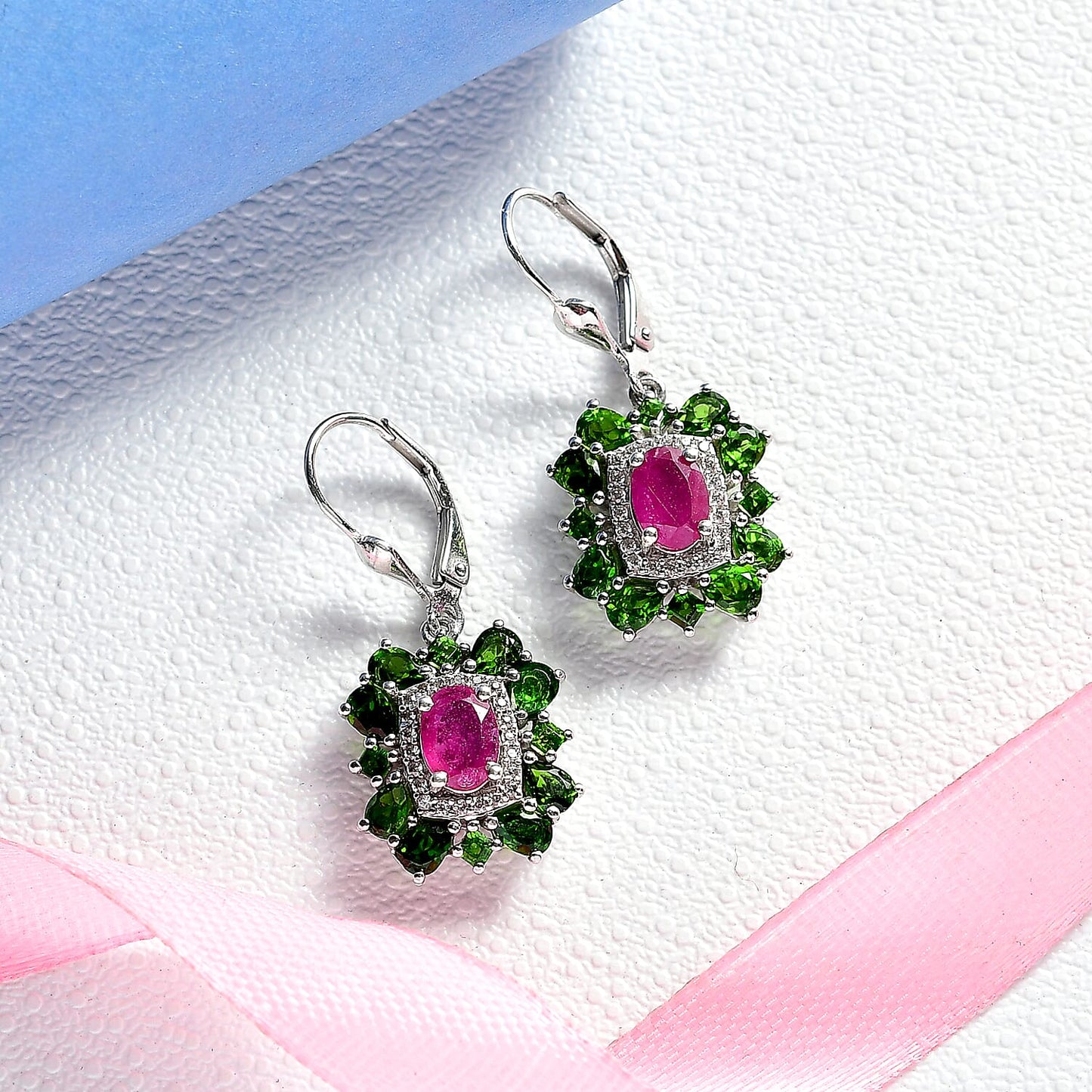 Gemstone Earrings in Rhodium Sterling Silver