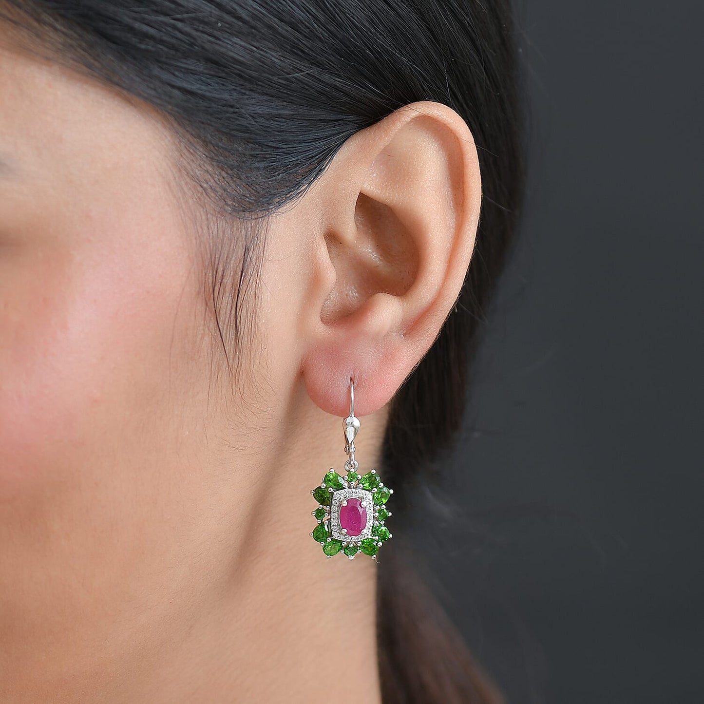 Gemstone Earrings in Rhodium Sterling Silver