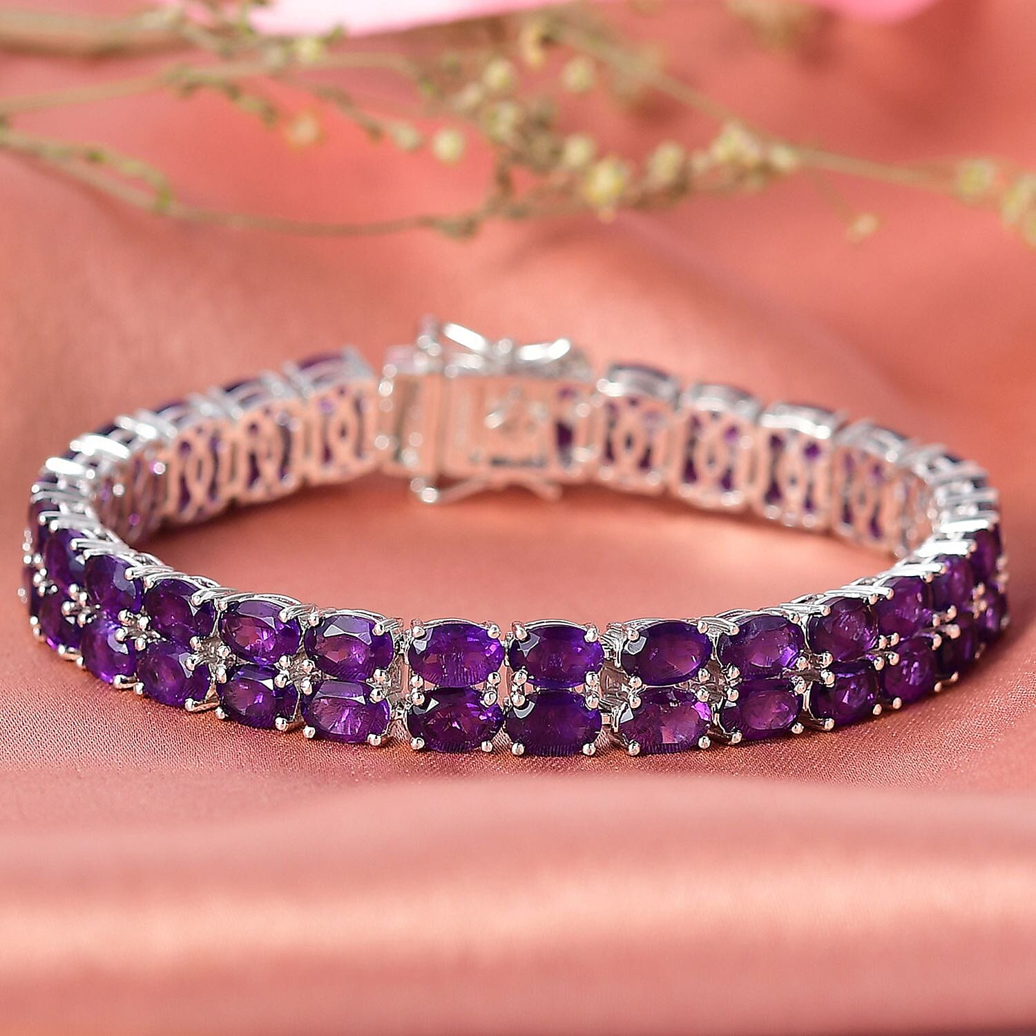 EverTrue African Amethyst Two-Row Carpet Bracelet — Elegant Sparkle & Healing Energy
