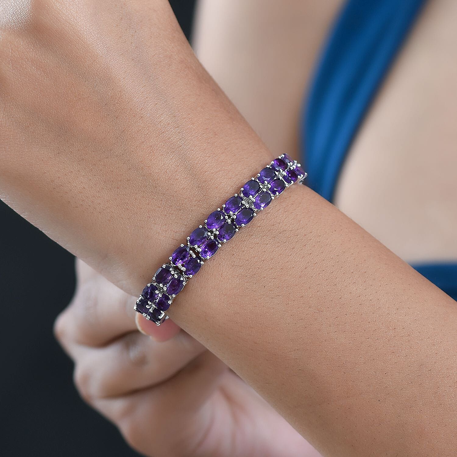 EverTrue African Amethyst Two-Row Carpet Bracelet — Elegant Sparkle & Healing Energy