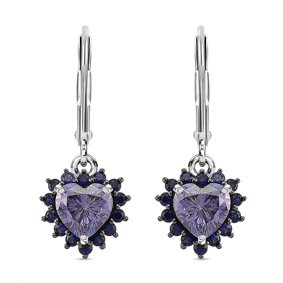 Moissanite & Sapphire Heart Dangle Earrings — Radiant Sparkle & Charm