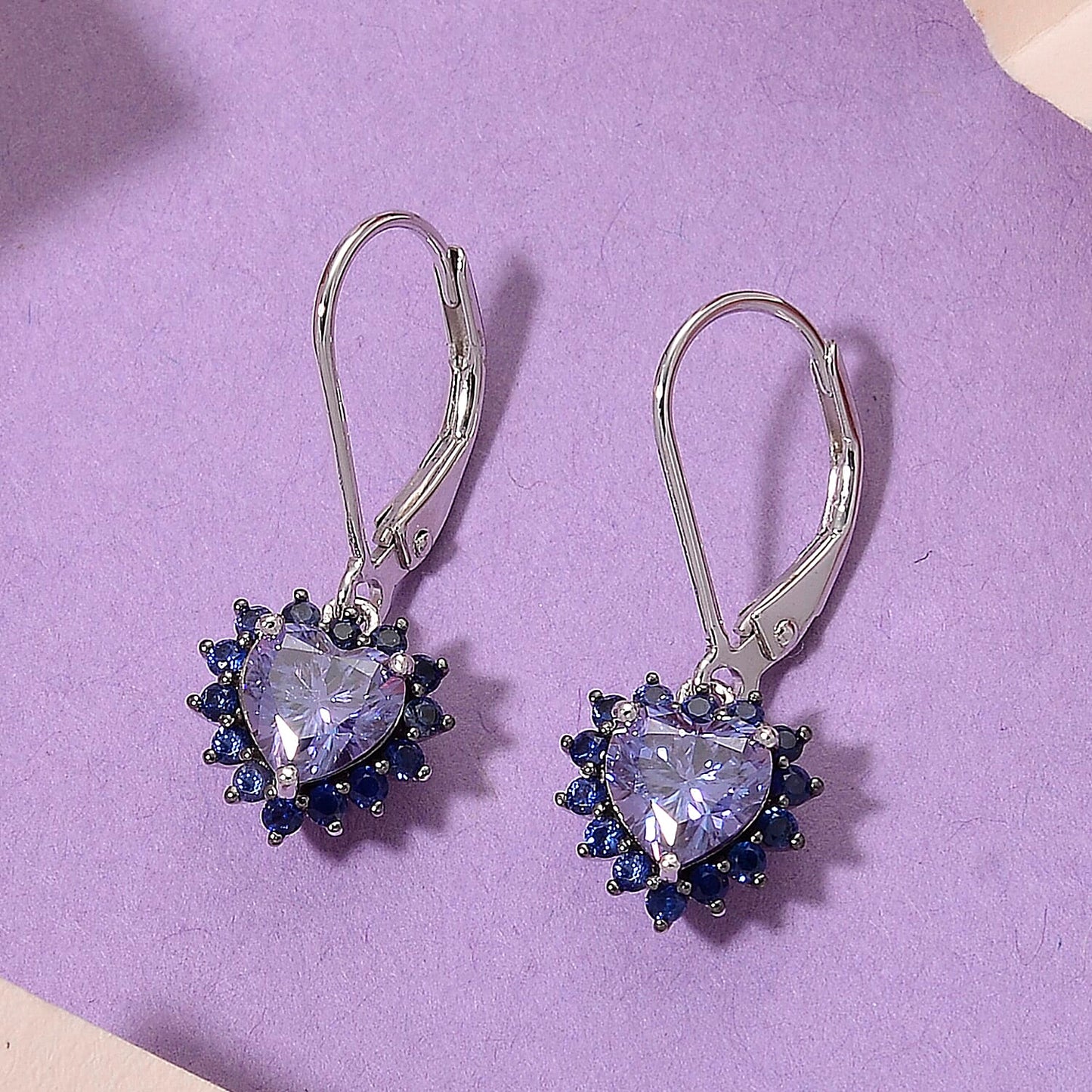 Moissanite & Sapphire Heart Dangle Earrings — Radiant Sparkle & Charm
