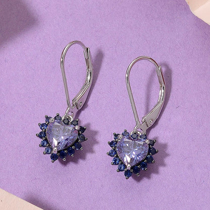 Moissanite & Sapphire Heart Dangle Earrings — Radiant Sparkle & Charm