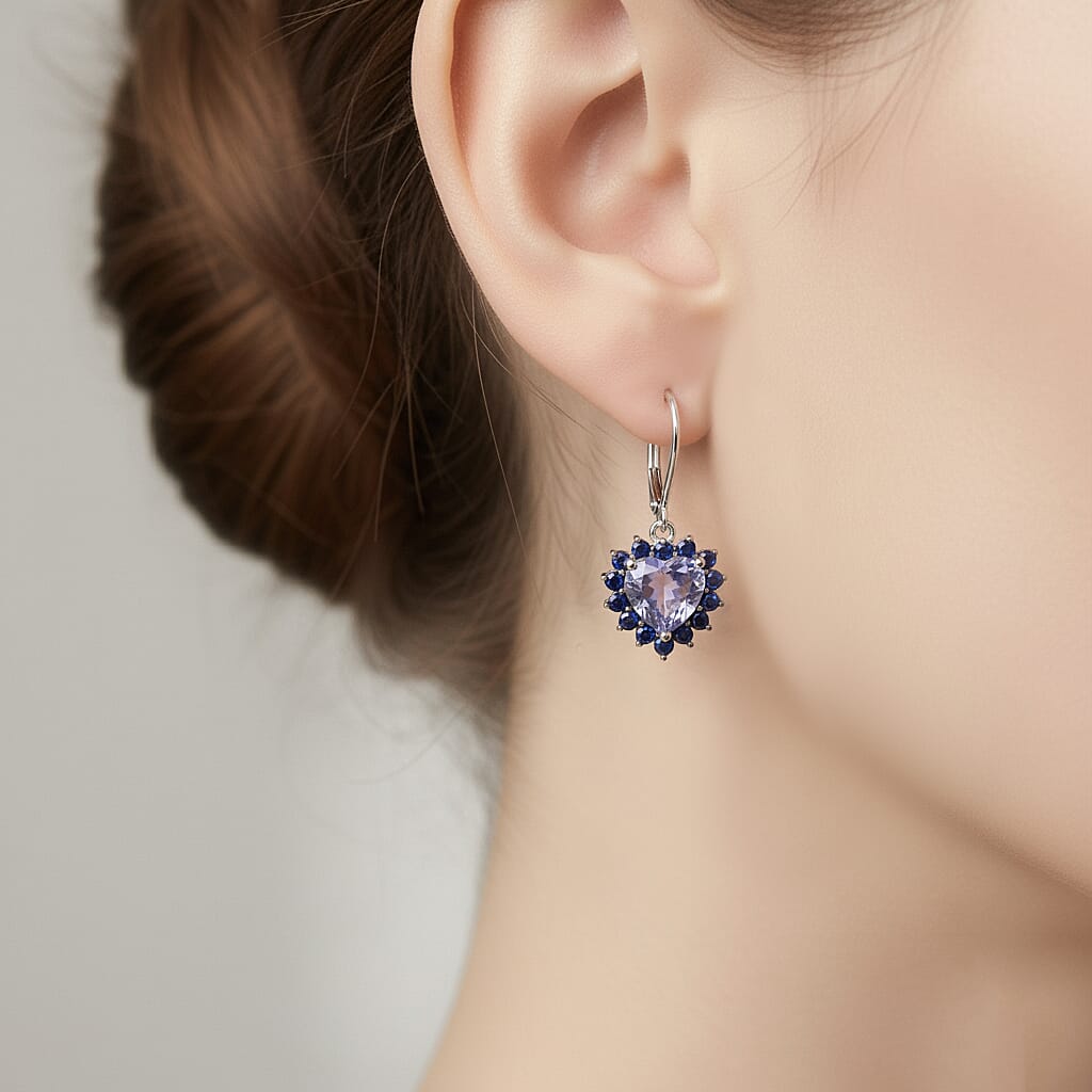 Moissanite & Sapphire Heart Dangle Earrings — Radiant Sparkle & Charm