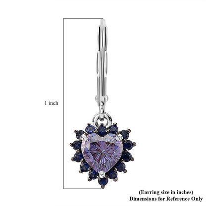 Moissanite & Sapphire Heart Dangle Earrings — Radiant Sparkle & Charm