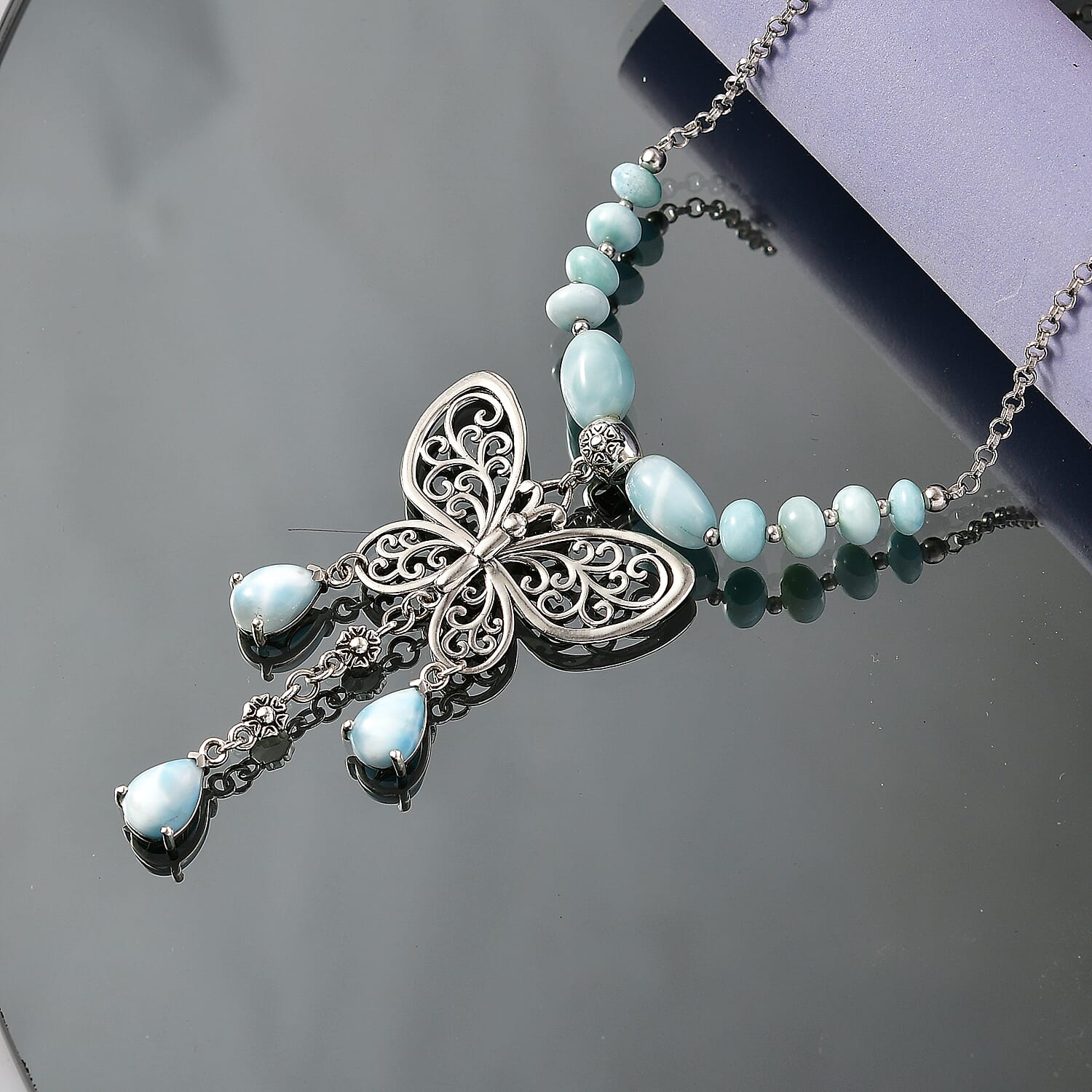 Premium Larimar Butterfly Necklace in Silver