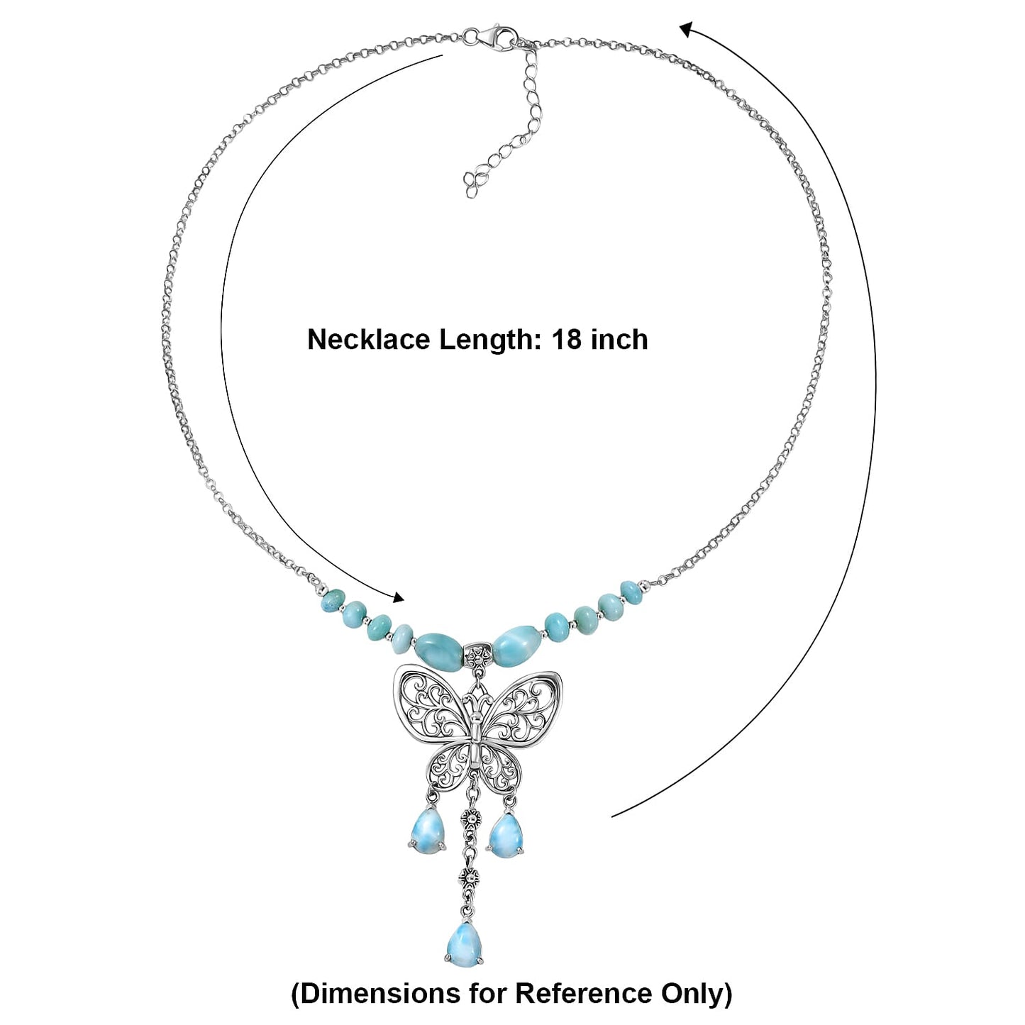 Premium Larimar Butterfly Necklace in Silver
